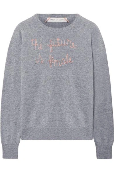 Lingua Franca The Future Is Female Embroidered Cashmere Jumper In Grey