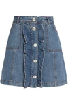 GANNI RUFFLED DENIM MINI SKIRT,3074457345618233552