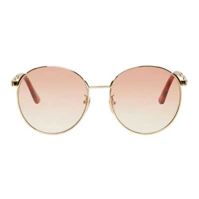 Gucci Round Acetate-trim Metal Sunglasses, Light Tortoiseshell In Endura Gold/orange Gradient