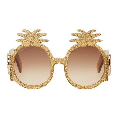 Gucci 53mm Pineapple Sunglasses - Gold In Brown