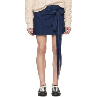 Jw Anderson Leather-trimmed Denim Mini Skirt In Blue