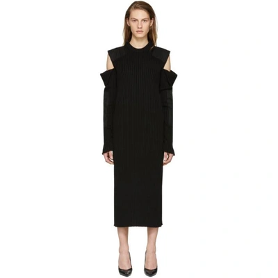 Calvin Klein 205w39nyc Black Cut-out Shoulder Uniform Knit Dress