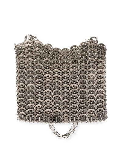 Paco Rabanne Iconic Small Antiqued Brass Link Chain Shoulder Bag In Silver