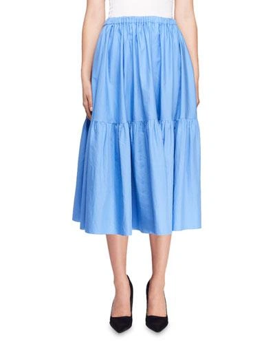 Stella Mccartney Tanya Tiered Cotton-poplin Midi Skirt In Blue