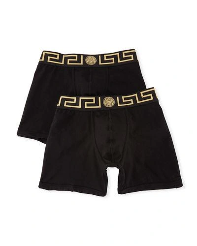 VERSACE TWO-PACK GRECA BORDER LONG BOXER TRUNKS,PROD206600169