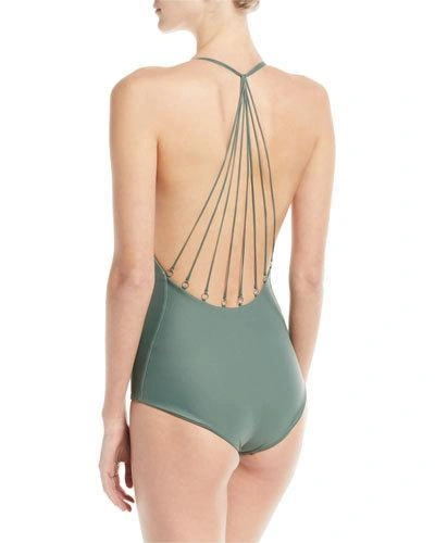 Mikoh Ipanema Strappy Metal-ring Back One-piece Swimsuit In Green