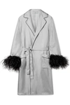 PRADA FEATHER-EMBELLISHED SILK-TWILL ROBE