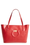 FERRAGAMO CITY QUILTED GANCIO LEATHER TOTE - RED,0713896