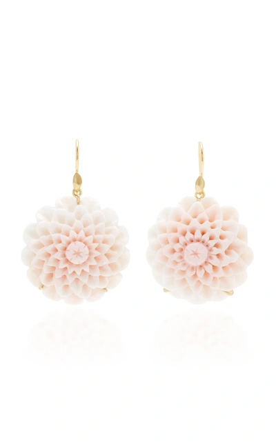 Annette Ferdinandsen Exclusive: Dahlia Blossom Pink Conch Shell Earrin In White