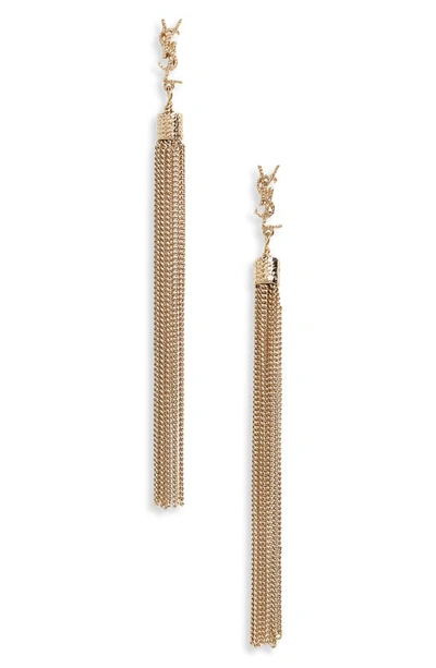Saint Laurent Loulou Chain Tassel Earrings In Gold