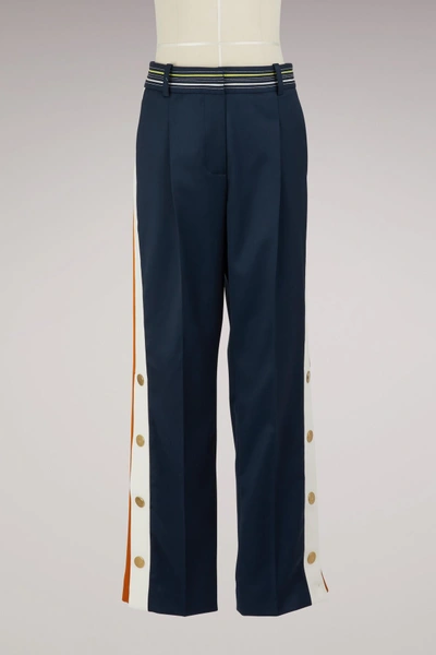 Peter Pilotto Snap-detailed Striped Stretch-wool Straight-leg Pants In Navy