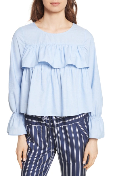 Joie Adotte Ruffled Bell-sleeve Top In Maritime Chambray