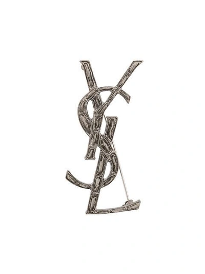 Saint Laurent Opyum Ysl Crocodile Brooch In Silver