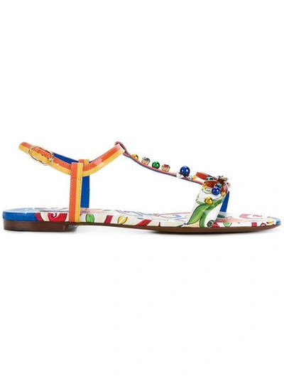 Dolce & Gabbana Belucci Majolica Print Thong Sandals In Multicolour
