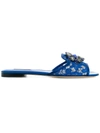 Dolce & Gabbana Embellished Corded Lace And Lizard-effect Leather Slides In Blue