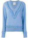 BARRIE BARRIE TEXTURED TRIM V-NECK SWEATER - BLUE,A00C2738012636171