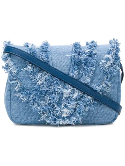 Elena Ghisellini Distressed Trim Flap Handbag In 096 Azzurro