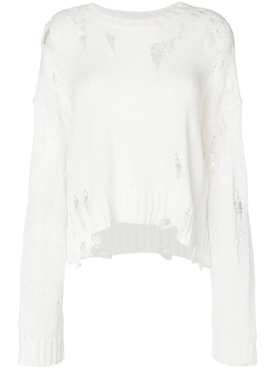 R13 Shredded Side Slit Sweater In White