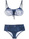 Amir Slama Lace Applique Denim Bikini Set In Blue