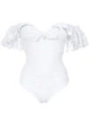 Amir Slama Texture Ruffled Swimsuit In White
