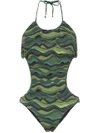 Amir Slama Waves Print Swimsuit In Green