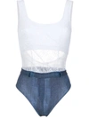 AMIR SLAMA LACE AND DENIM SWIMSUIT,1004712400522