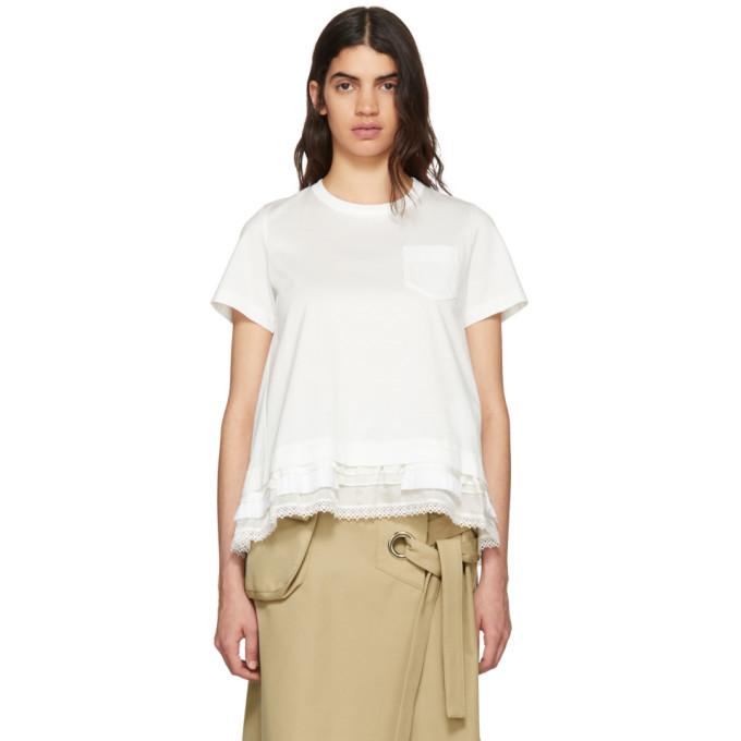 Sacai Lace, Pleated Poplin And Satin-trimmed Cotton-jersey T-shirt In ...