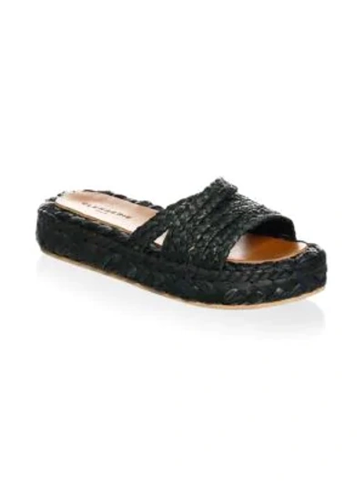 Robert Clergerie Idalie Raffia Flat Sandals In Black