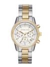 Michael Kors Ritz Two-tone Stainless Steel Chronograph Bracelet Watch In Silver Yellow Gold