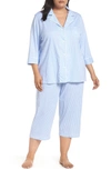 Ralph Lauren Knit Crop Pajamas In Carissa Blue/ White Stripe