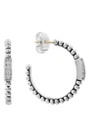 Lagos Sterling Silver Caviar Spark Diamond Hoop Earrings In Silver/ Diamond