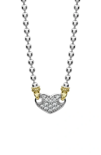 Lagos 18k Gold & Sterling Silver Beloved Pave Diamond Heart Pendant Necklace, 16 In White/silver