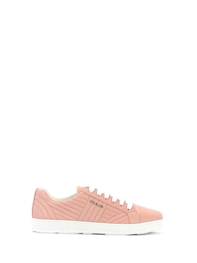 Prada Stitched Leather Low-top Sneakers In Light/pastel Pink