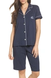 Ralph Lauren Knit Crop Pajamas In Navy Dot