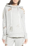 Alo Yoga Distressed Hooded Sweatshirt In Heather Grey/ Distressed Holes