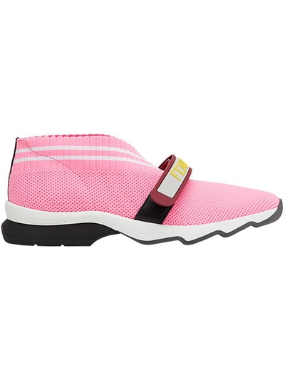 Fendi Perforated Touch Strap Sneakers In Pink