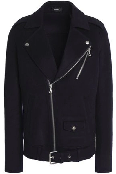 Theory Woman Wool And Cashmere-blend Biker Jacket Midnight Blue