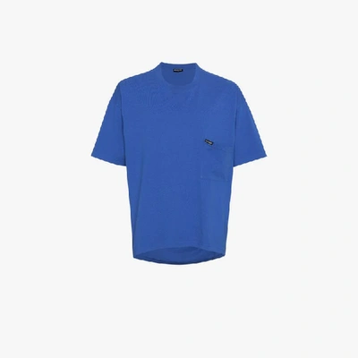 Balenciaga Europe 2018 Oversized Printed Cotton-jersey T-shirt In Blue | ModeSens