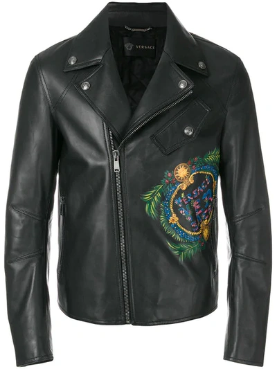 Versace Hand-painted Leather Jacket In Black