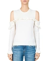 THE KOOPLES RUFFLED COLD-SHOULDER SWEATER,FPUL1604
