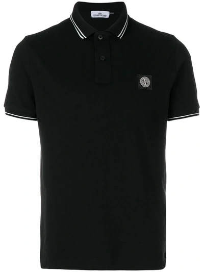 Stone Island Logo贴花短袖polo衫 In Black