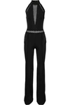 BALMAIN CROCHET-TRIMMED STRETCH-KNIT JUMPSUIT