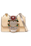 MIU MIU Miu Lady embellished raffia and textured-leather shoulder bag