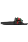 GUCCI Bow-embellished satin and rubber slides