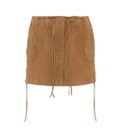 Saint Laurent Lace-up Suede Mini Skirt In Brown