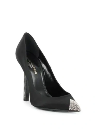 Saint Laurent Swarovski Crystal-embellished Satin Pumps In Black