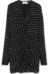 SAINT LAURENT Ruffled polka-dot crepe mini dress