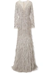 MONIQUE LHUILLIER EMBELLISHED TULLE GOWN