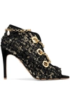 RUPERT SANDERSON NIGHTINGALE CHAIN-EMBELLISHED FRAYED METALLIC SUEDE ANKLE BOOTS