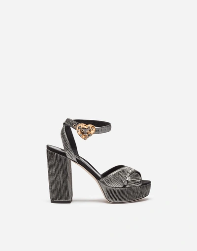 Dolce & Gabbana Platform Sandal In Plissé Lurex In Silver